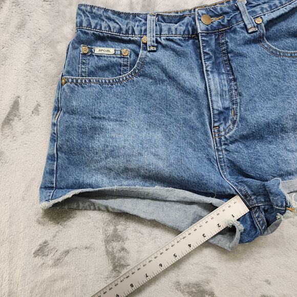 RIP CURL Shorts Womens 30 Blue Amy High Rise Cut Off Rolled Hem Beach Summer - Picture 12 of 14